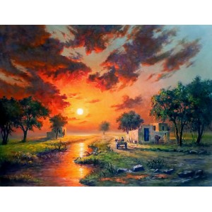 Hanif Shahzad, Sunset II, 35 x 46 Inch, Oil on Canvas, Landscape Painting, AC-HNS-100